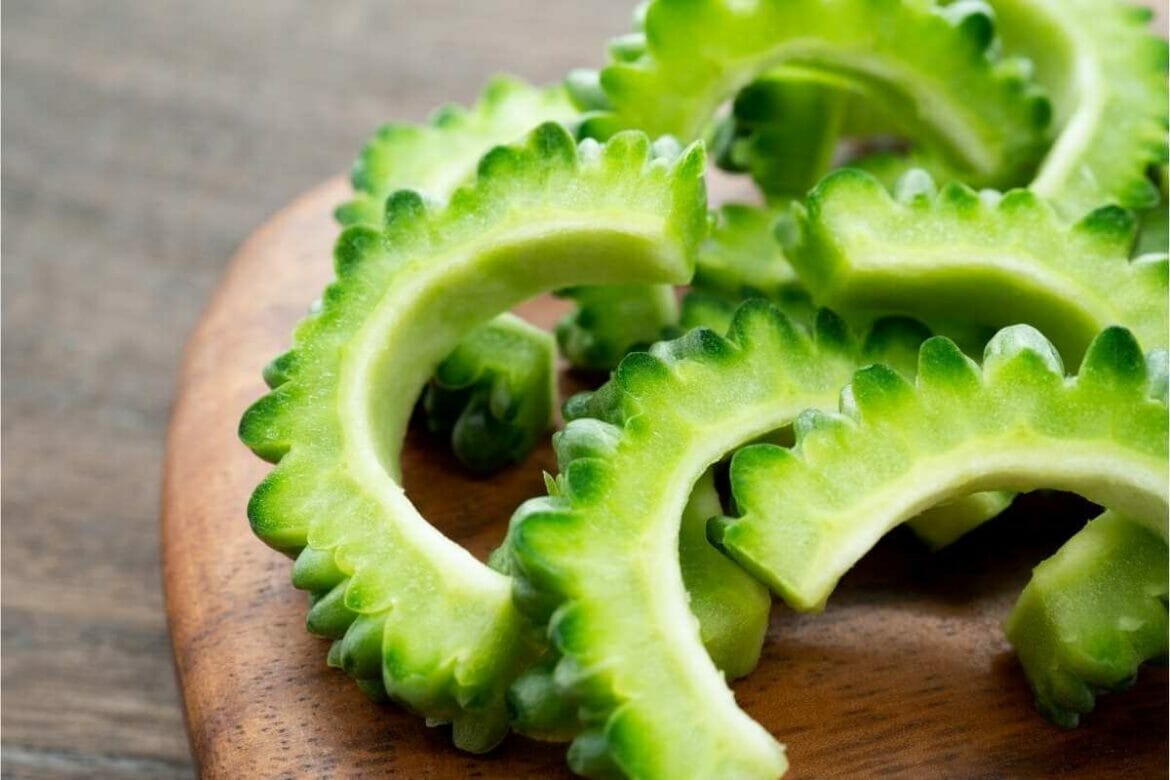 Bitter gourd cut into round pieces