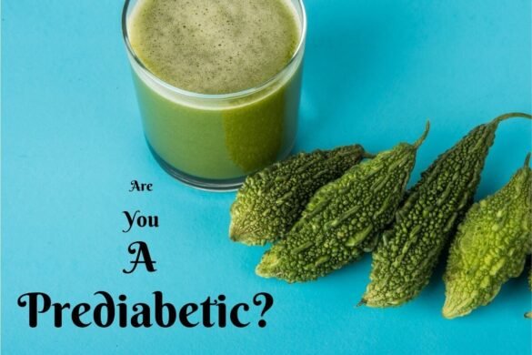 Are you a Prediabetic with image of bitter gourds and bitter gourd juice