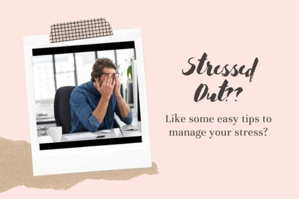 Image of a stressed man cupping his eyes and text stress management techniques