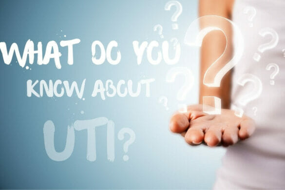 Image with question marks and text What do you know about UTI?