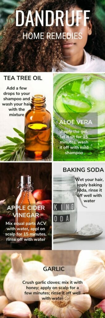 Infographic on 5 effective home remedies to treat dandruff