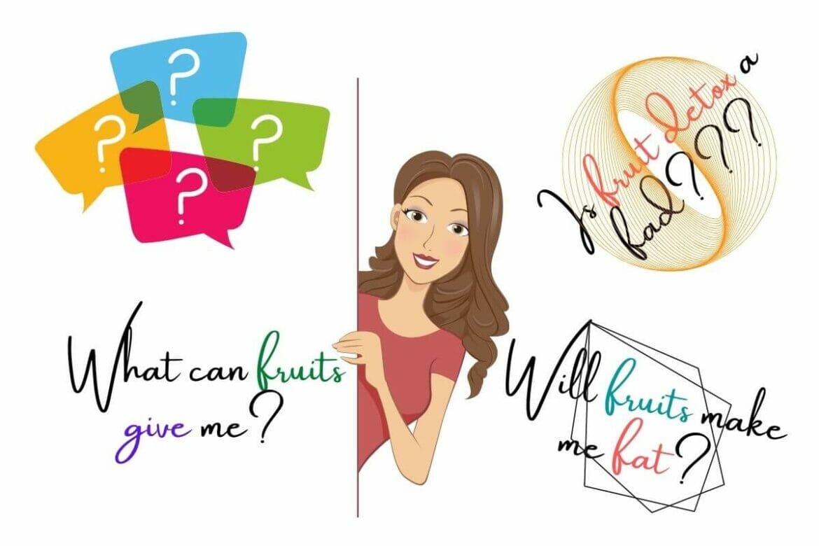 Infographic with questions on myths on fruits such as detox and weight loss