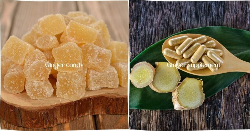 Ginger as candy and supplement capsules