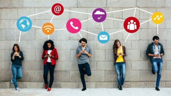 Young using social media apps