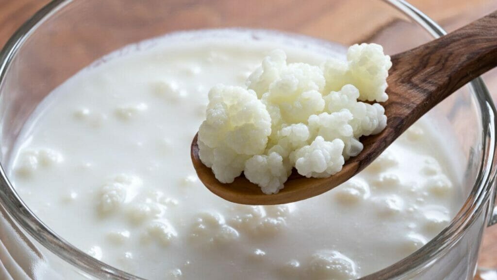 Kefir grains that possess medicinal properties, providing many health benefits, including heart health, skin health, etc.