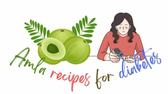 Image with Amla and a woman with diabetes and text Amla Recipes For Diabetes