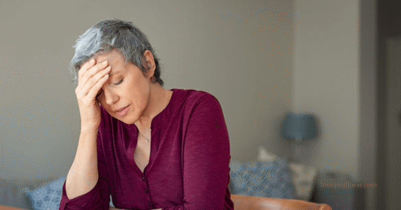 A woman experiencing brain fog during menopause