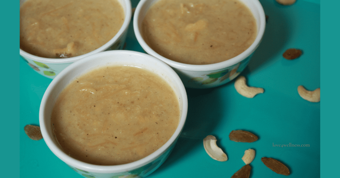 Moong dal payasam with jaggery and coconut - Indian remedy for constipation