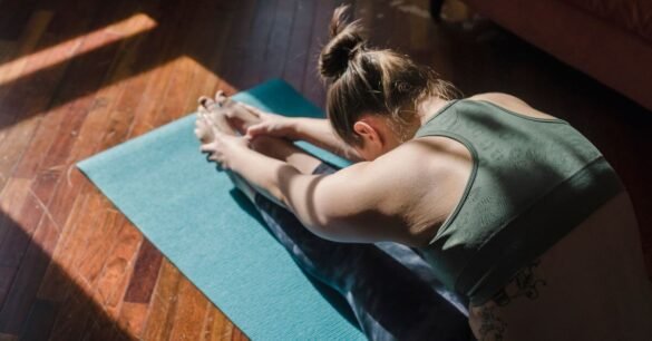 Woman in menopause age practising gentle yoga