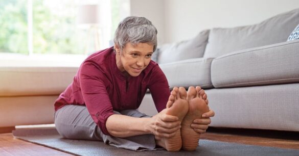 A woman in 40s does yoga to relieve stress and anxiety