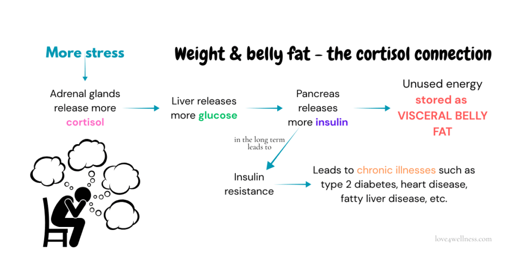 Infograhic: Weight loss, belly fat, stress and cortisol connection