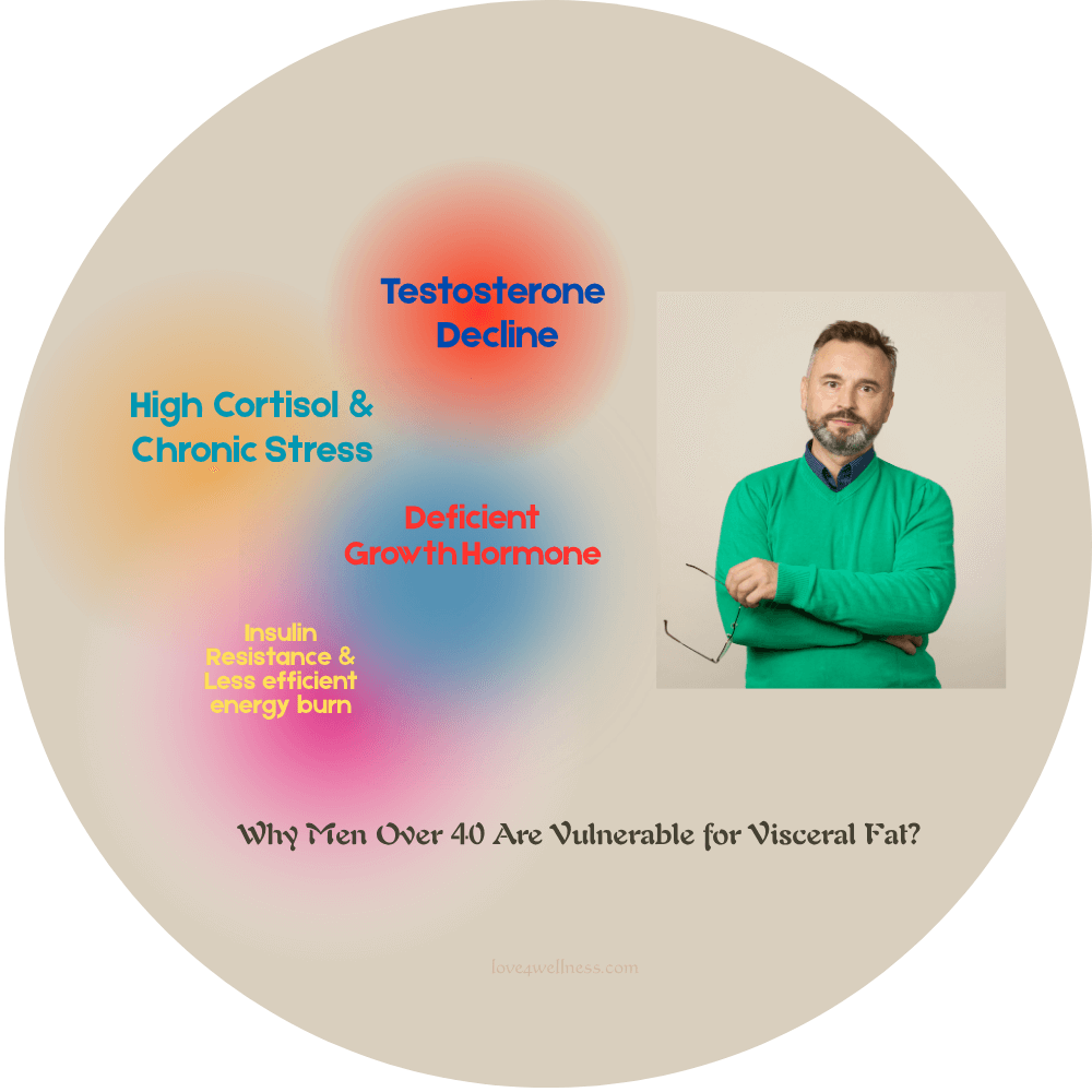 Why are men over 40 vulnerable for visceral fat?