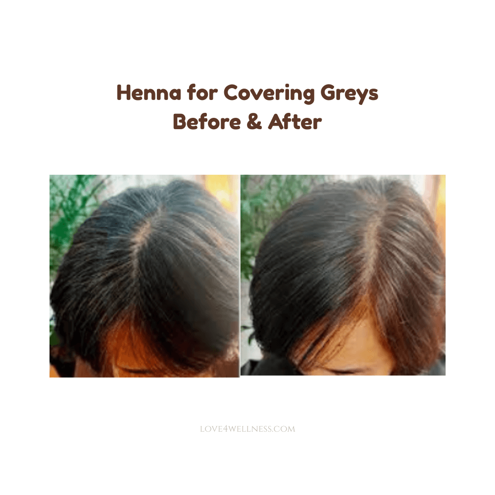 Before and after images of hair: Henna-indigo two-step treatment to cover stubborn greys