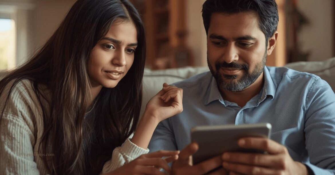 A teenager and her dad discussing screen time for student wellbeing