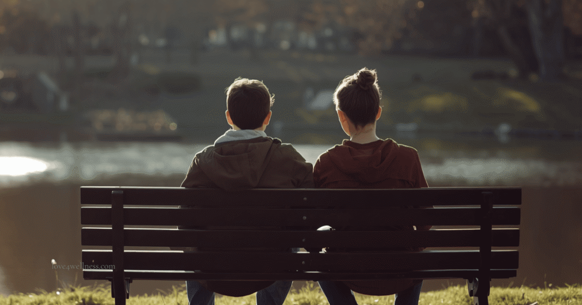 Parent and teenager sitting together planning a gap year after school with mutual support